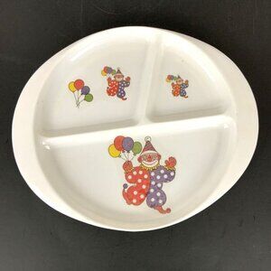 Clown with Balloons Childrens Divided Plate Oval Melamine Ware Vintage